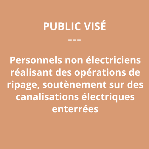 Public Visé Formation Habilitation Électrique Opérations d’ordre NON électrique sur canalisations électriques, ou gaz enterrées (BF – HF Chargé de chantier)