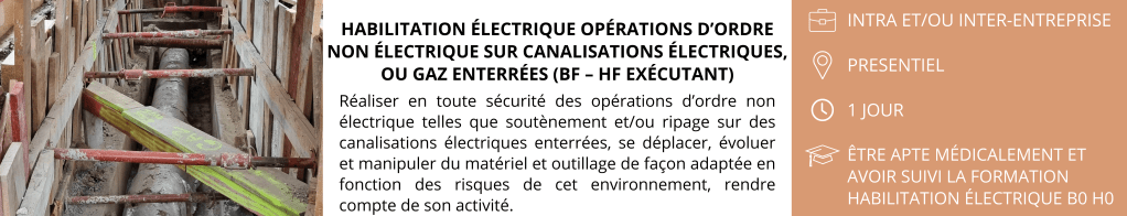 Bannière Piperack Formation Habilitation Electrique Opérations d'Ordre non Electrique sur Canalisations Electriques ou Gaz Enterrées (BF - HF Exécutant)